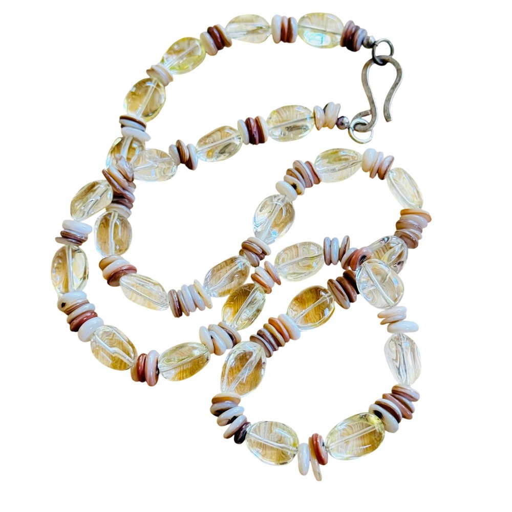 VTG BOHO Necklace Art Glass Beads‎ Molded Lampwork Collar Rare Statement 24"